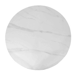 Table à manger ronde ARVENA – 110 cm – Plateau en pierre frittée – Coloris blanc – Design métal élégant 