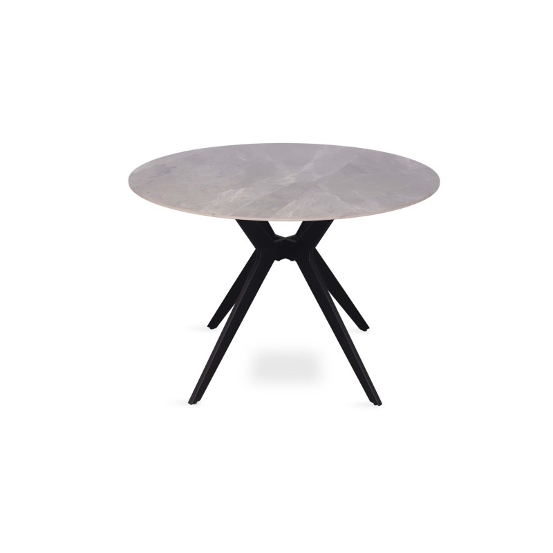 Table à manger ronde ARVENA – 110 cm – Plateau en pierre frittée – Coloris gris – Design contemporain et robuste 