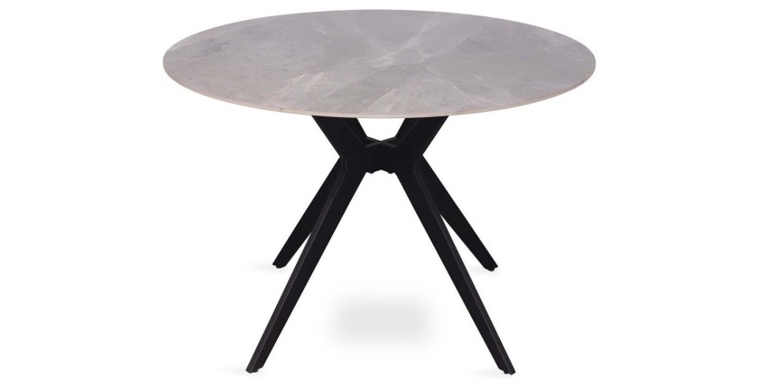 Table à manger ronde ARVENA – 110 cm – Plateau en pierre frittée – Coloris gris – Design contemporain et robuste 