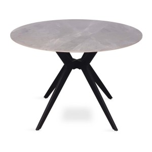 Table à manger ronde ARVENA – 110 cm – Plateau en pierre frittée – Coloris gris – Design contemporain et robuste 