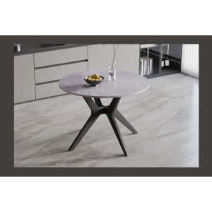 Table à manger ronde ARVENA – 110 cm – Plateau en pierre frittée – Coloris gris – Design contemporain et robuste 