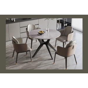 Table à manger ronde ARVENA – 110 cm – Plateau en pierre frittée – Coloris gris – Design contemporain et robuste 