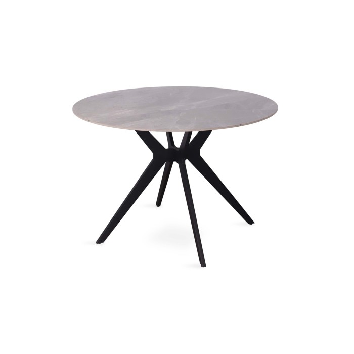 Table à manger ronde ARVENA – 110 cm – Plateau en pierre frittée – Coloris gris – Design contemporain et robuste 