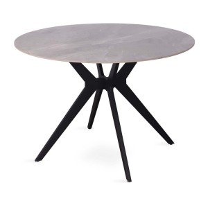 Table à manger ronde ARVENA – 110 cm – Plateau en pierre frittée – Coloris gris – Design contemporain et robuste 
