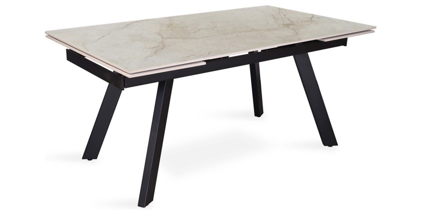 Table extensible LAROS – 160 à 240 cm – Plateau en pierre marbré beige – Structure métal – Design haut de gamme 