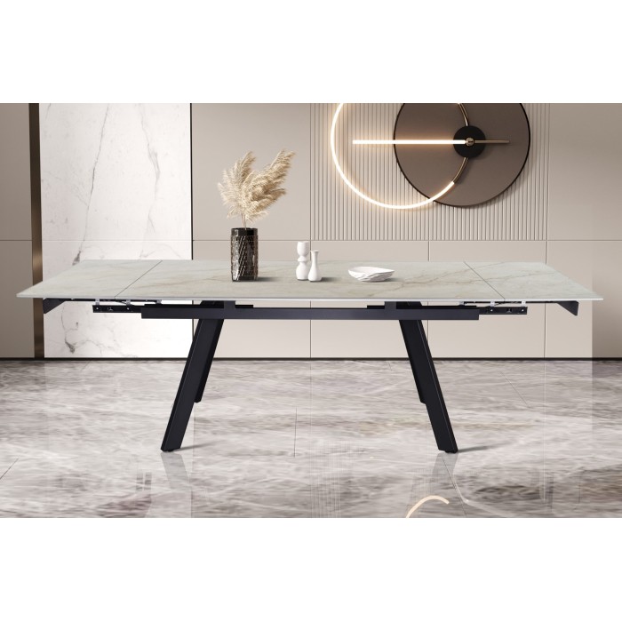 Table extensible LAROS – 160 à 240 cm – Plateau en pierre marbré beige – Structure métal – Design haut de gamme 