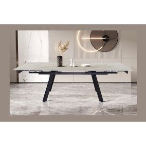 Table extensible LAROS – 160 à 240 cm – Plateau en pierre marbré beige – Structure métal – Design haut de gamme 