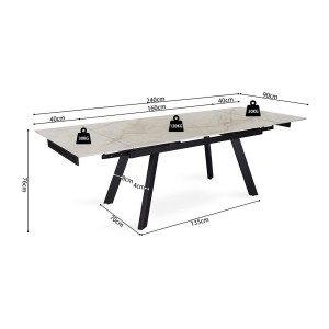 Table extensible LAROS – 160 à 240 cm – Plateau en pierre marbré beige – Structure métal – Design haut de gamme 