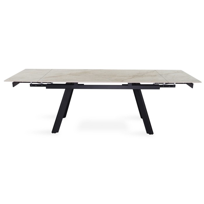 Table extensible LAROS – 160 à 240 cm – Plateau en pierre marbré beige – Structure métal – Design haut de gamme 