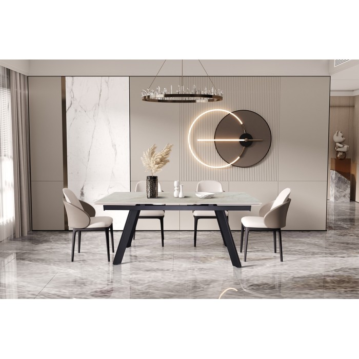 Table extensible LAROS – 160 à 240 cm – Plateau en pierre marbré beige – Structure métal – Design haut de gamme 
