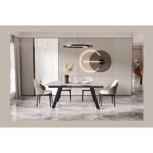 Table extensible LAROS – 160 à 240 cm – Plateau en pierre marbré beige – Structure métal – Design haut de gamme 
