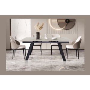 Table extensible LAROS – 160 à 240 cm – Plateau en pierre marbré beige – Structure métal – Design haut de gamme 