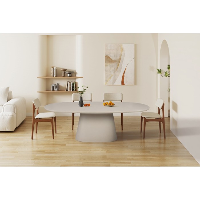 Table à manger TARAVI – 220 cm – Design béton – Coloris ciment beige – Plateau et pieds en MDF 