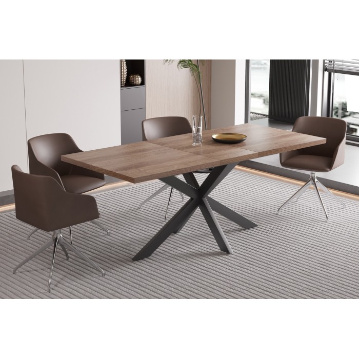 Table extensible KALVANO – 160 à 200 cm – Chêne foncé – Plateau 40 mm – Design contemporain 