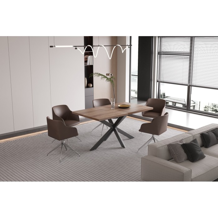 Table extensible KALVANO – 160 à 200 cm – Chêne foncé – Plateau 40 mm – Design contemporain 