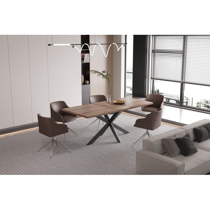Table extensible KALVANO – 160 à 200 cm – Chêne foncé – Plateau 40 mm – Design contemporain 