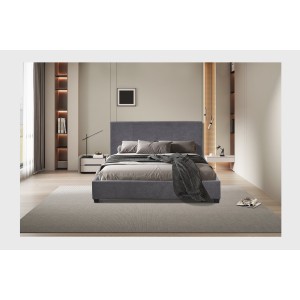 Lit double ROMA 160x200 cm – PU gris – Sommier inclus – Design moderne et confort quotidien