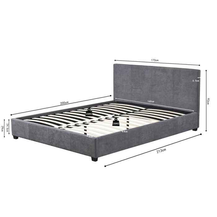 Lit double ROMA 160x200 cm – PU gris – Sommier inclus – Design moderne et confort quotidien