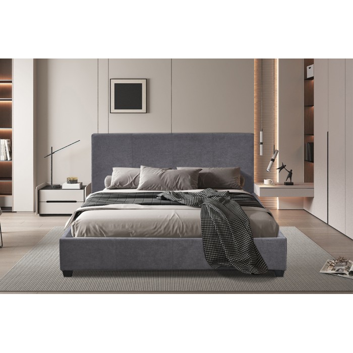 Lit double ROMA 160x200 cm – PU gris – Sommier inclus – Design moderne et confort quotidien