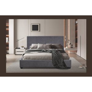 Lit double ROMA 160x200 cm – PU gris – Sommier inclus – Design moderne et confort quotidien