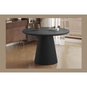 Table à manger ronde BOKOR – Diamètre 120 cm – Coloris brun foncé – Style contemporain et chaleureux