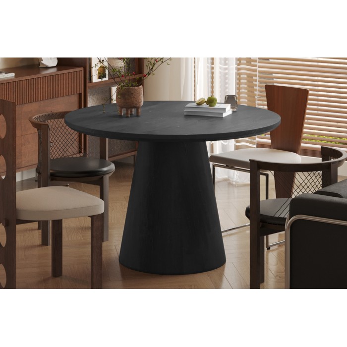 Table à manger ronde BOKOR – Diamètre 120 cm – Coloris brun foncé – Style contemporain et chaleureux