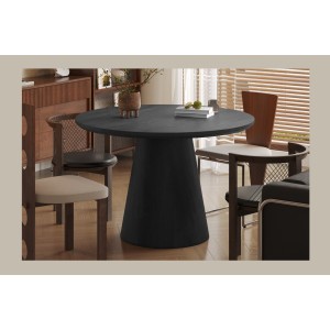 Table à manger ronde BOKOR – Diamètre 120 cm – Coloris brun foncé – Style contemporain et chaleureux
