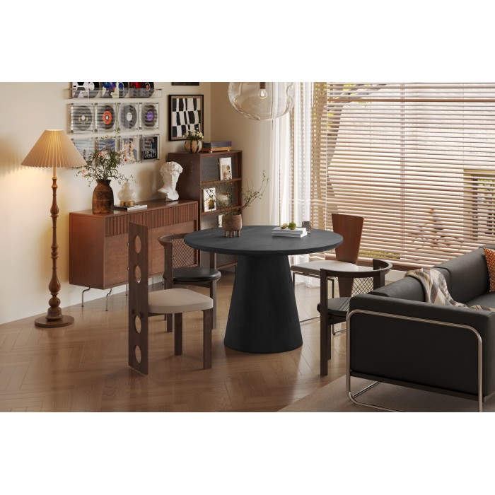 Table à manger ronde BOKOR – Diamètre 120 cm – Coloris brun foncé – Style contemporain et chaleureux