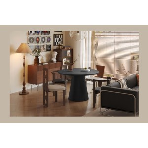 Table à manger ronde BOKOR – Diamètre 120 cm – Coloris brun foncé – Style contemporain et chaleureux