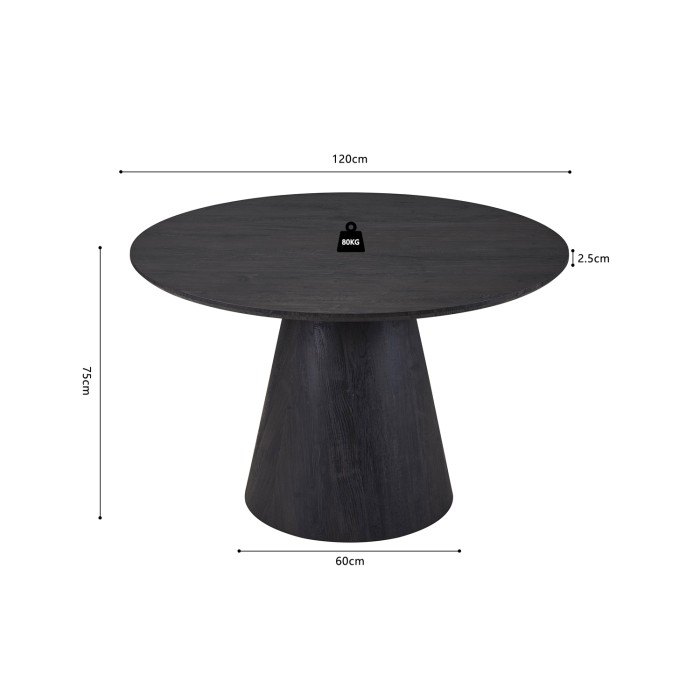 Table à manger ronde BOKOR – Diamètre 120 cm – Coloris brun foncé – Style contemporain et chaleureux