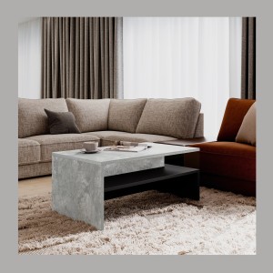 Table basse design RAMOS – Gris effet béton et noir – Plateau avec rangement – 100 x 60 cm
