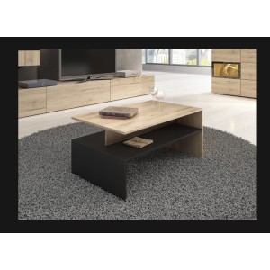 Table basse RAMOS – Chêne et noir – Design contemporain – Plateau de rangement pratique