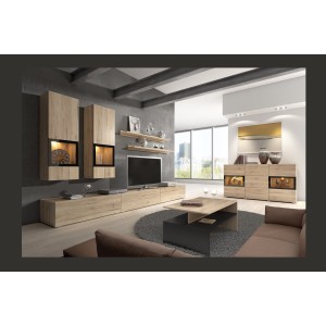 Table basse RAMOS – Chêne et noir – Design contemporain – Plateau de rangement pratique