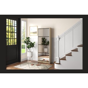 Meuble à chaussures MEXICO – 4 tiroirs avec miroirs – Coloris chêne sonoma – Rangement vertical contemporain