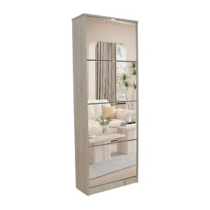 Meuble à chaussures MEXICO – 4 tiroirs avec miroirs – Coloris chêne sonoma – Rangement vertical contemporain