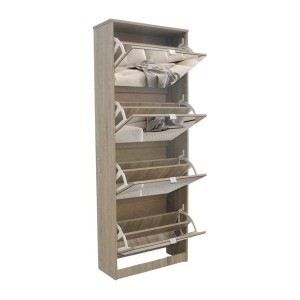 Meuble à chaussures MEXICO – 4 tiroirs avec miroirs – Coloris chêne sonoma – Rangement vertical contemporain