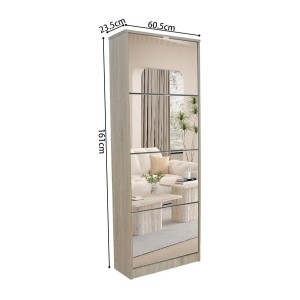 Meuble à chaussures MEXICO – 4 tiroirs avec miroirs – Coloris chêne sonoma – Rangement vertical contemporain