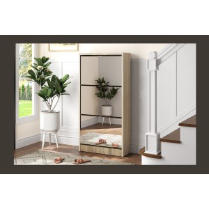 Meuble à chaussures MEXICO – 3 tiroirs avec miroirs – Coloris chêne sonoma – Design contemporain et fonctionnel