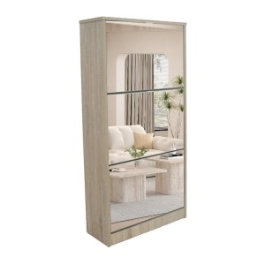 Meuble à chaussures MEXICO – 3 tiroirs avec miroirs – Coloris chêne sonoma – Design contemporain et fonctionnel