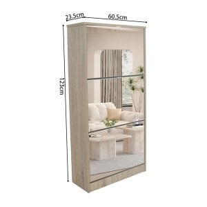 Meuble à chaussures MEXICO – 3 tiroirs avec miroirs – Coloris chêne sonoma – Design contemporain et fonctionnel