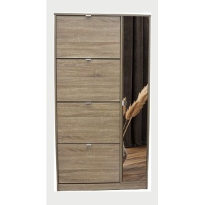 Meuble à chaussures MEXICO – 4 tiroirs et 1 porte avec miroir – Coloris chêne sonoma – Design pratique et contemporain