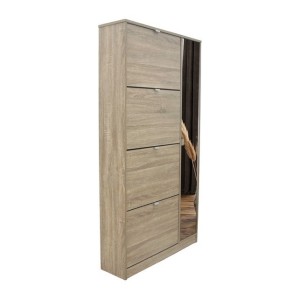 Meuble à chaussures MEXICO – 4 tiroirs et 1 porte avec miroir – Coloris chêne sonoma – Design pratique et contemporain