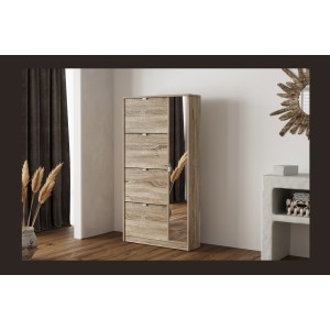 Meuble à chaussures MEXICO – 4 tiroirs et 1 porte avec miroir – Coloris chêne sonoma – Design pratique et contemporain