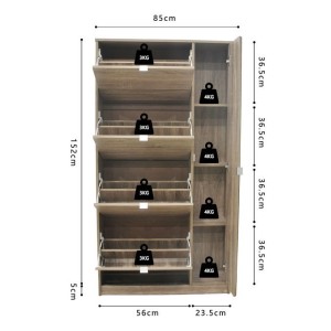 Buffet 130 cm RAMOS – Gris effet ardoise et noir – 2 portes vitrées + 3 tiroirs – Sans LED