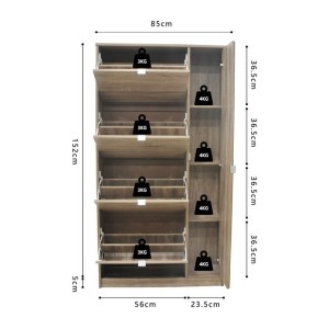 Meuble à chaussures MEXICO – 4 tiroirs et 1 porte avec miroir – Coloris chêne sonoma – Design pratique et contemporain
