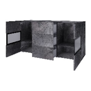Buffet 130 cm RAMOS – Gris effet ardoise et noir – 2 portes vitrées + 3 tiroirs – Sans LED