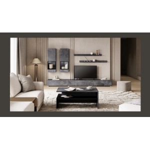 Ensemble meubles de salon RAMOS – Gris effet ardoise – Composition murale design sans LED