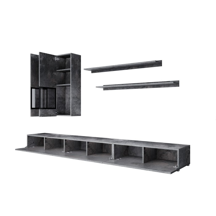 Ensemble meubles de salon RAMOS – Gris effet ardoise – Composition murale design sans LED