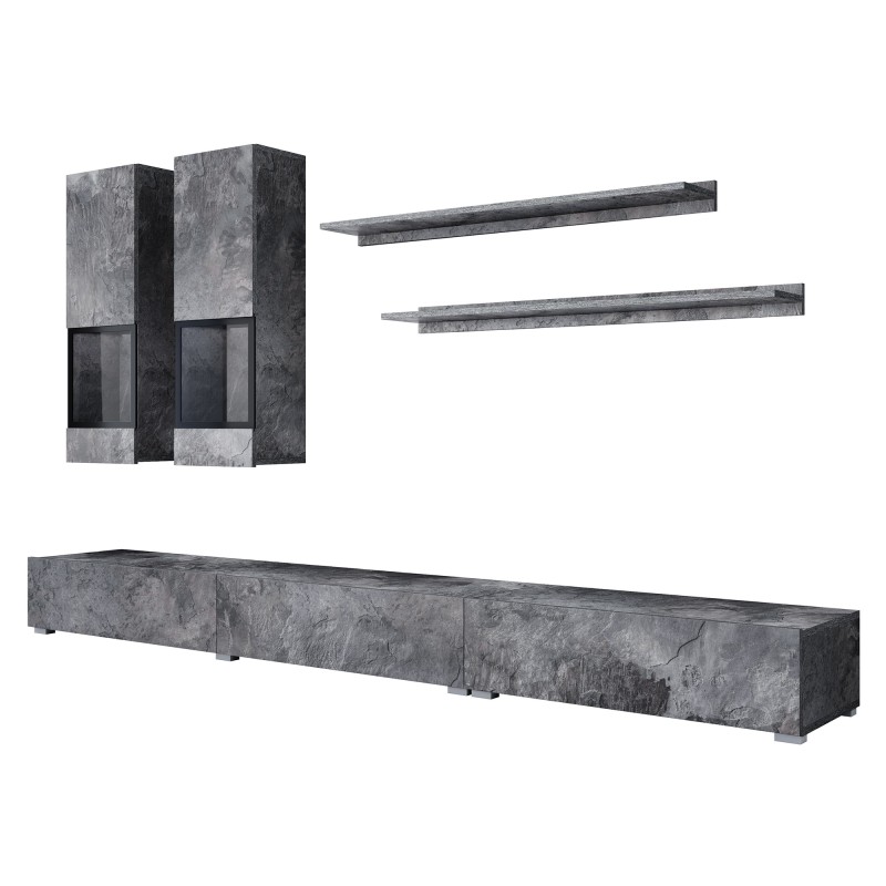 Ensemble meubles de salon RAMOS – Gris effet ardoise – Composition murale design sans LED