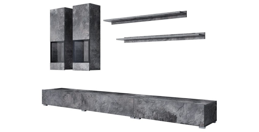 Ensemble meubles de salon RAMOS – Gris effet ardoise – Composition murale design sans LED